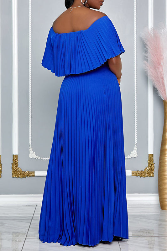 Elegant Off Shoulder Pleated Maxi Dress