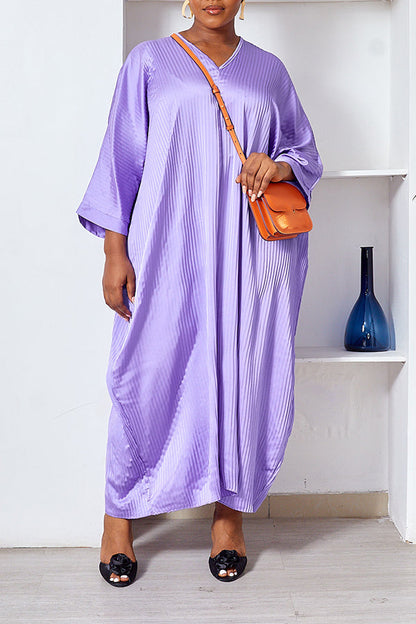 Stylish Ribbed V Neck Loose Fit Dress