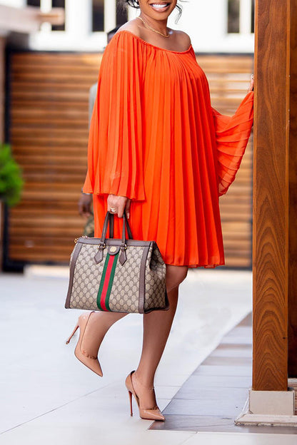 Stylish Off Shoulder Pleated Knee Dress