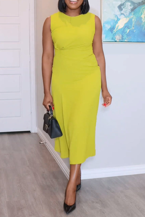 Stylish Round Neck Ruched Midi Dress