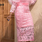 Elegant Lace Panel Puff Sleeve Midi Dress