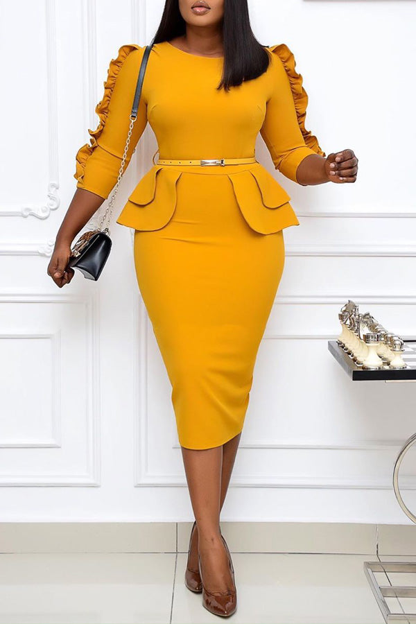 Ruffle Sleeve Belted Dress