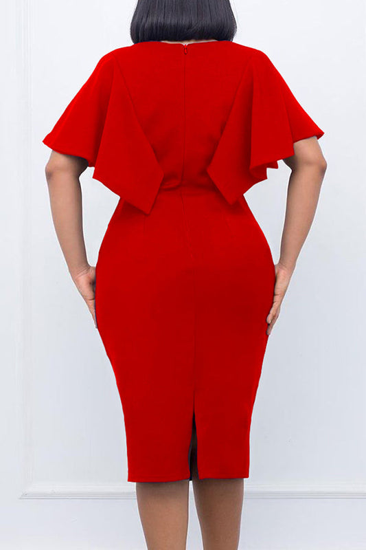 Elegant Solid Keyhole Neck Midi Dress