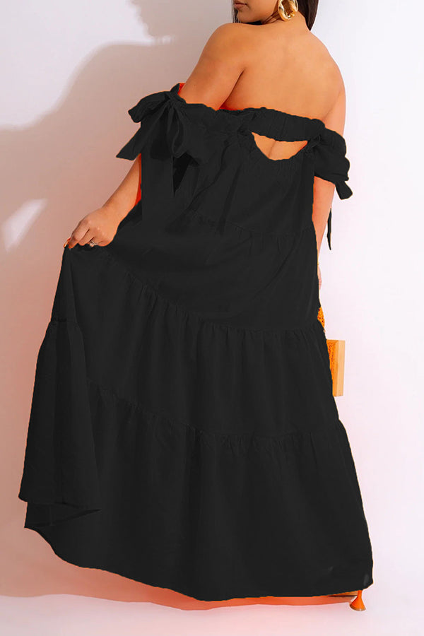 Stylish Off Shoulder Ruffle Hem Maxi Dress