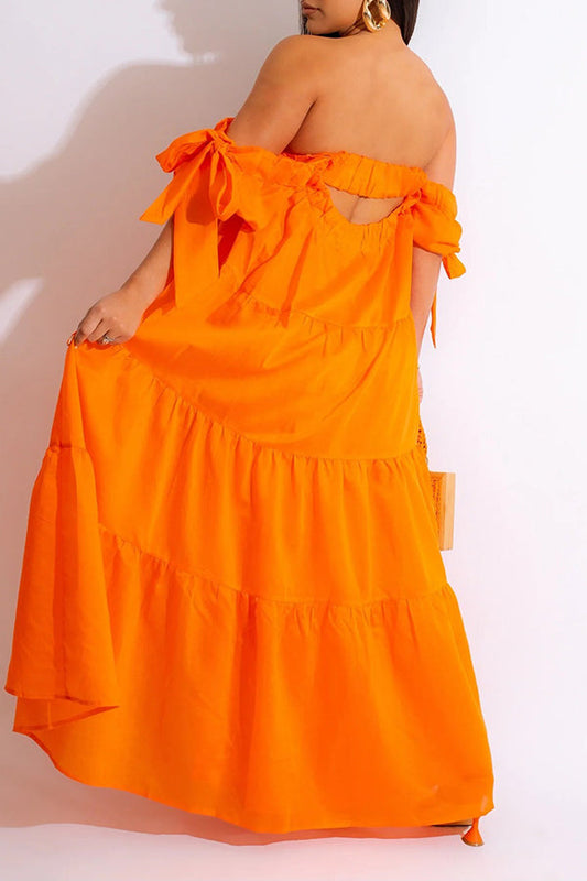 Stylish Off Shoulder Ruffle Hem Maxi Dress