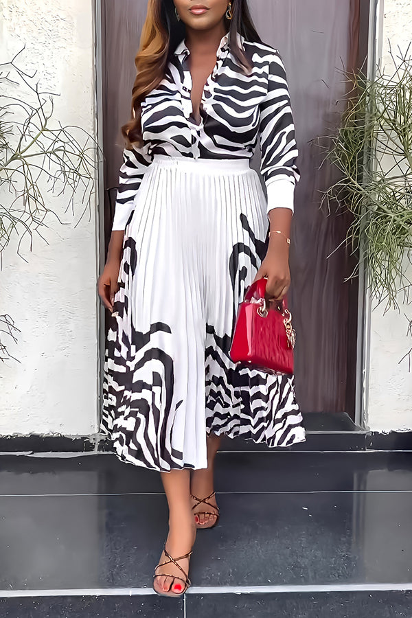 Stylish Zebra Print Blouse & Skirt Set