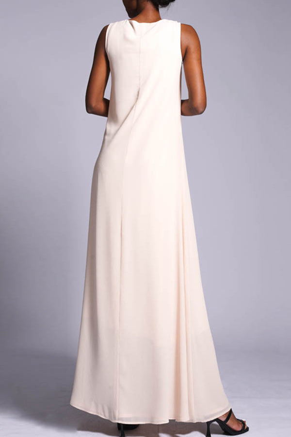 Casual Round Neck Solid Maxi Dress