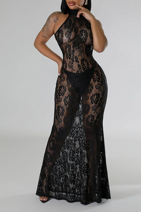 See-Through Lace Halterneck Dress