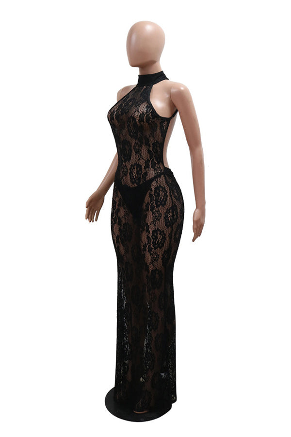 See-Through Lace Halterneck Dress