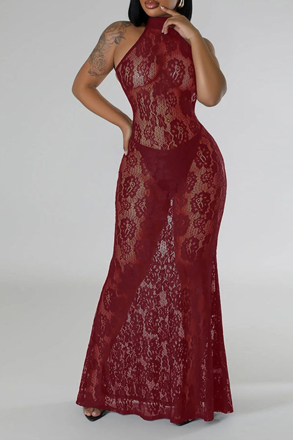 See-Through Lace Halterneck Dress