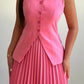 Elegant Solid Color Vest & Pleated Skirt Set