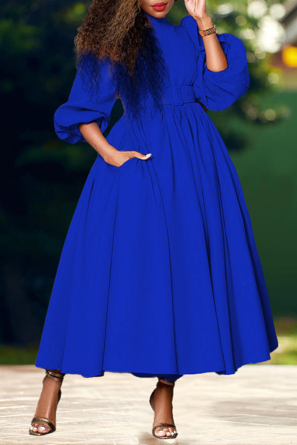 Gorgeous Lantern Sleeve A-line Dress (Without Belt)