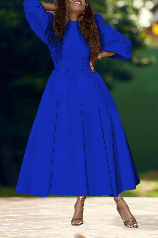 Gorgeous Lantern Sleeve A-line Dress (Without Belt)