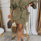 Casual Tie Front Ruched Mini Wrap Dress