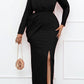 Mesh Panel Belted Split Thigh Dress