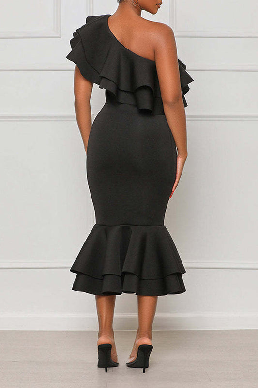 Layered Ruffle Fishtail Evening Dress