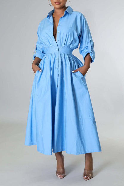 Stylish Ruched Elastic Waist Shirt Dress