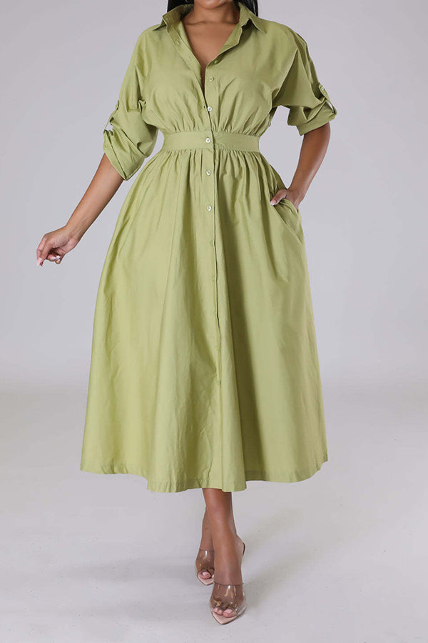 Stylish Ruched Elastic Waist Shirt Dress