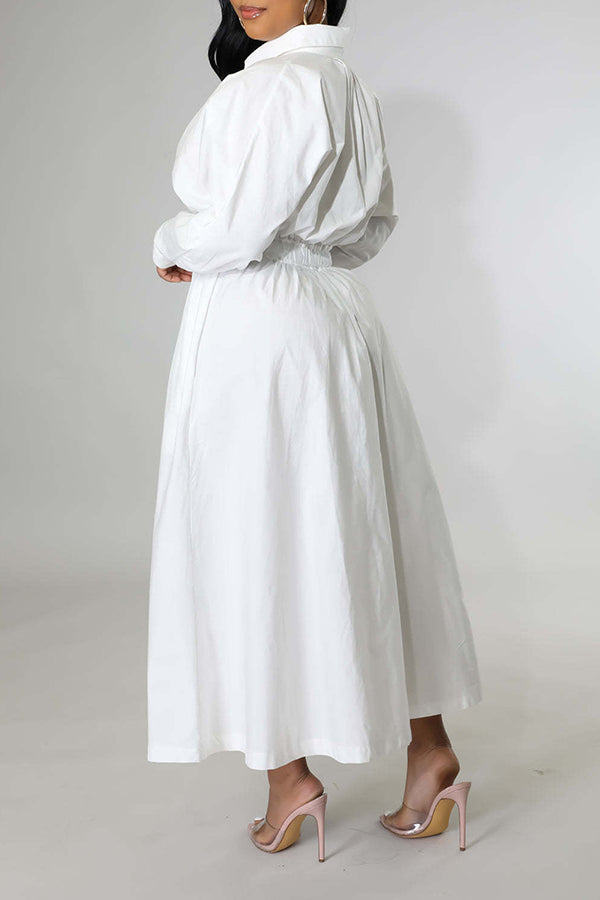 Stylish Ruched Elastic Waist Shirt Dress