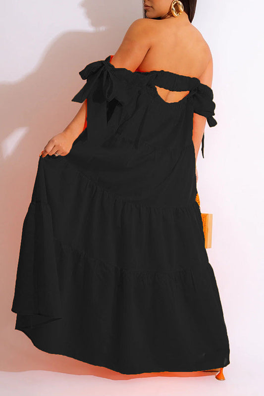 Off Shoulder Ruffled High Low Hem Maxi Dress