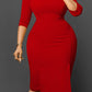 3/4 Sleeve Front Draped Bodycon Dress