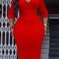 Solid Color Surplice Neck Tailored Dress