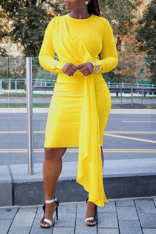 Elegant Side Draped Midi Dress