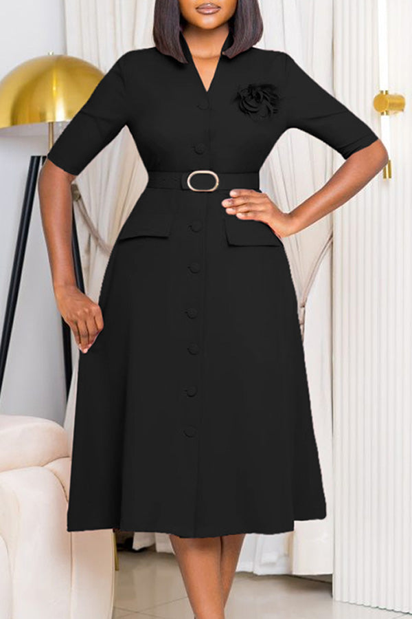 Graceful Button Up Belted Dress