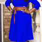 Solid Color Pleated A-line Dress With Belt