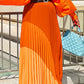 Color Block Pleated Maxi Dress With Belt