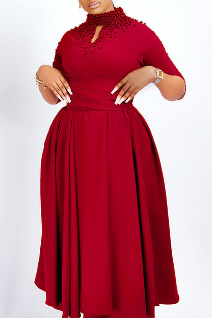 Keyhole Neck A-line Midi Dress