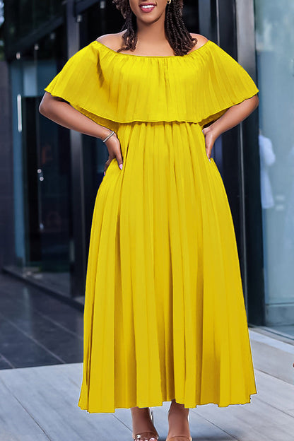 Elegant Off Shoulder Pleated Dress