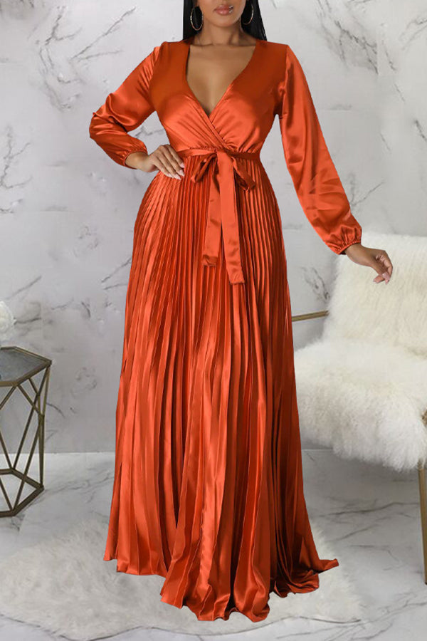 Elegant V-Neck Pleated Maxi Dress