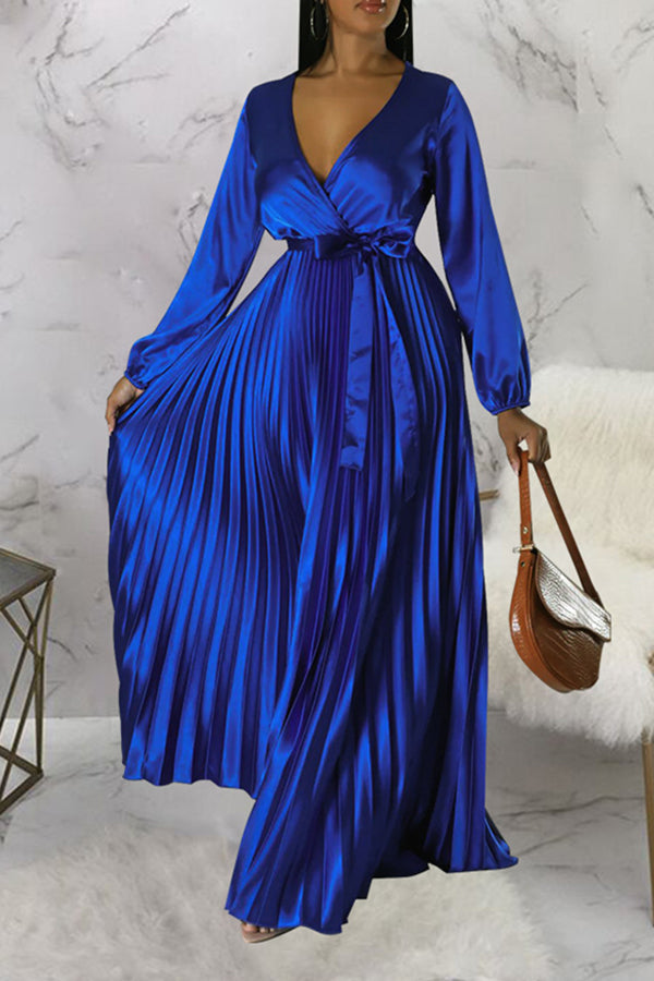 Elegant V-Neck Pleated Maxi Dress