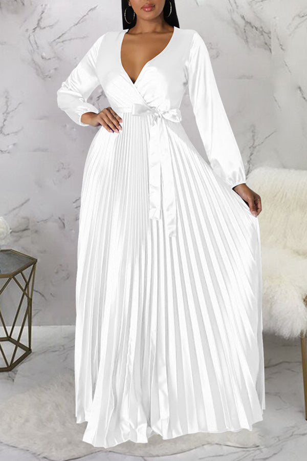 Elegant V-Neck Pleated Maxi Dress