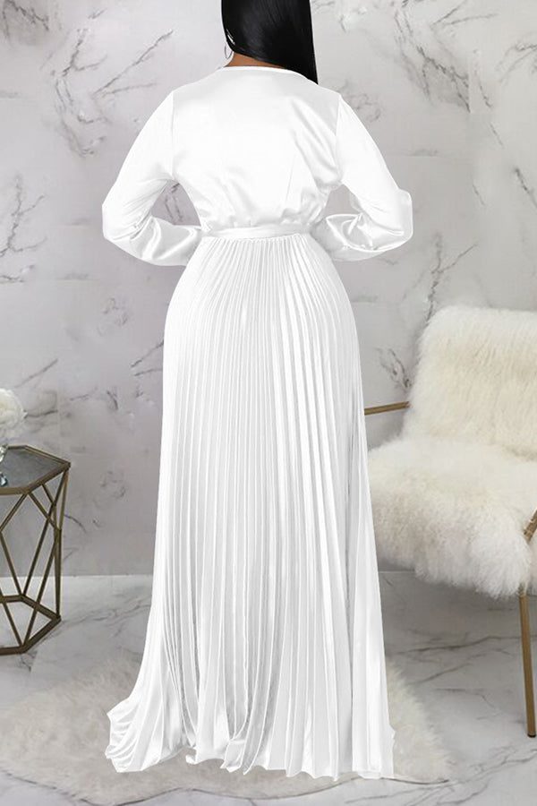 Elegant V-Neck Pleated Maxi Dress