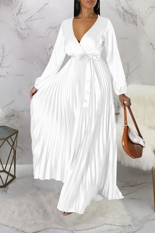 Elegant V-Neck Pleated Maxi Dress