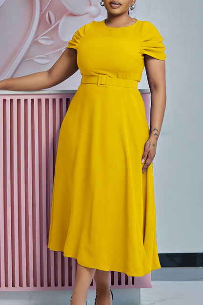 Elegant Ruched Sleeve Midi Dress