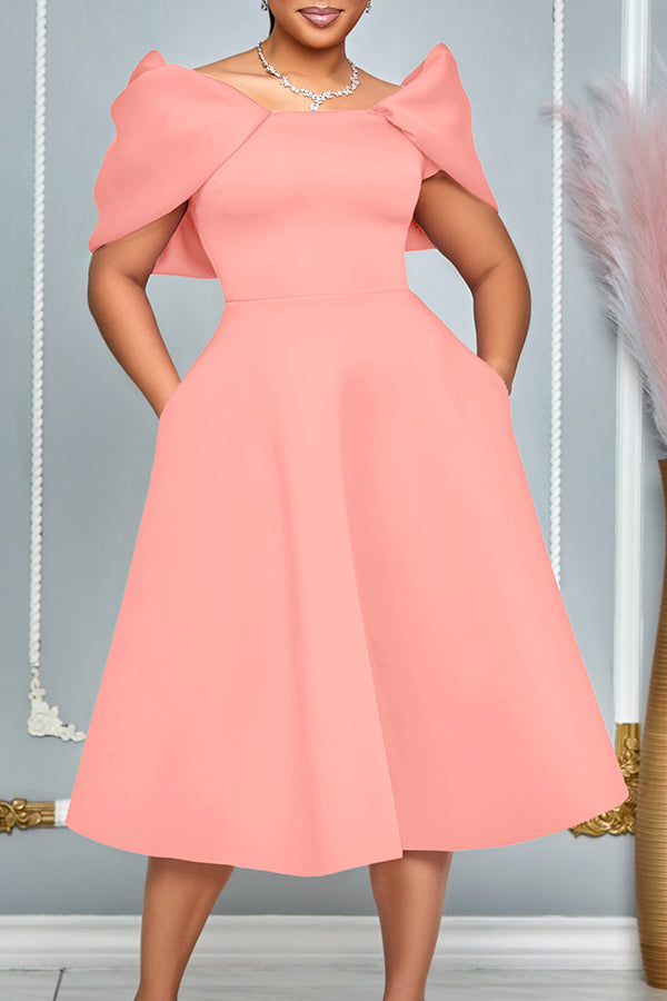 Elegant Solid Puff Sleeve A-line Dress