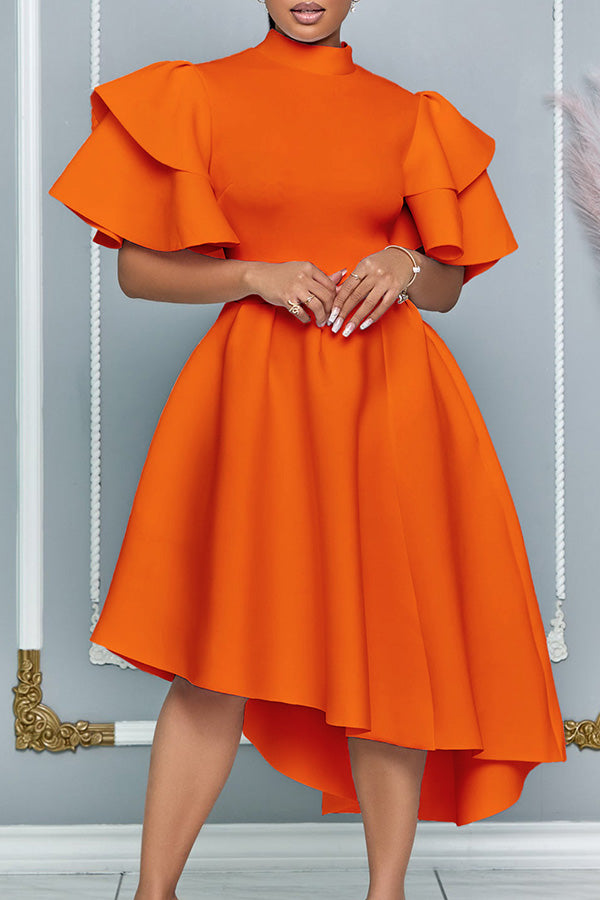 Elegant Layered Ruffle Sleeve Midi Dress