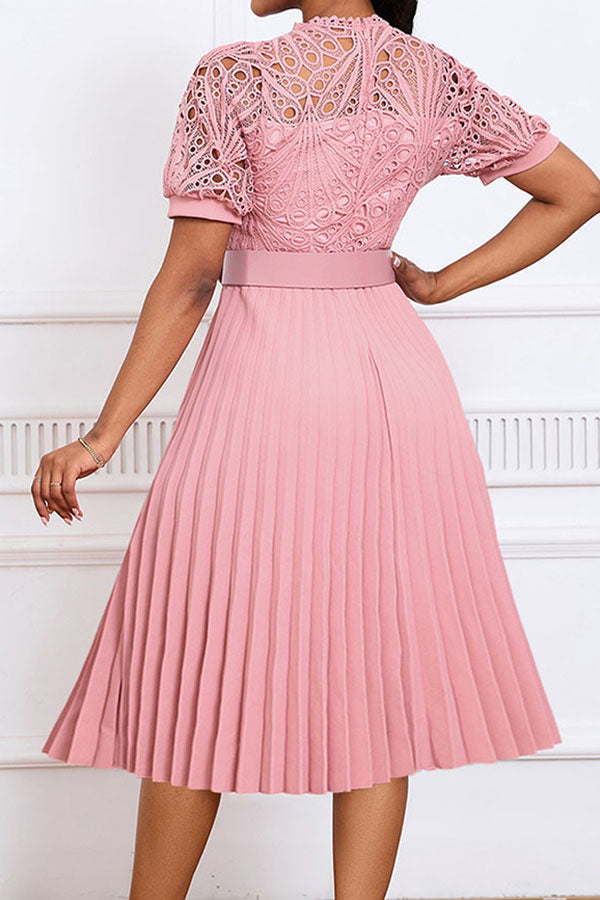 Elegant Lace Pleated A-line Dress