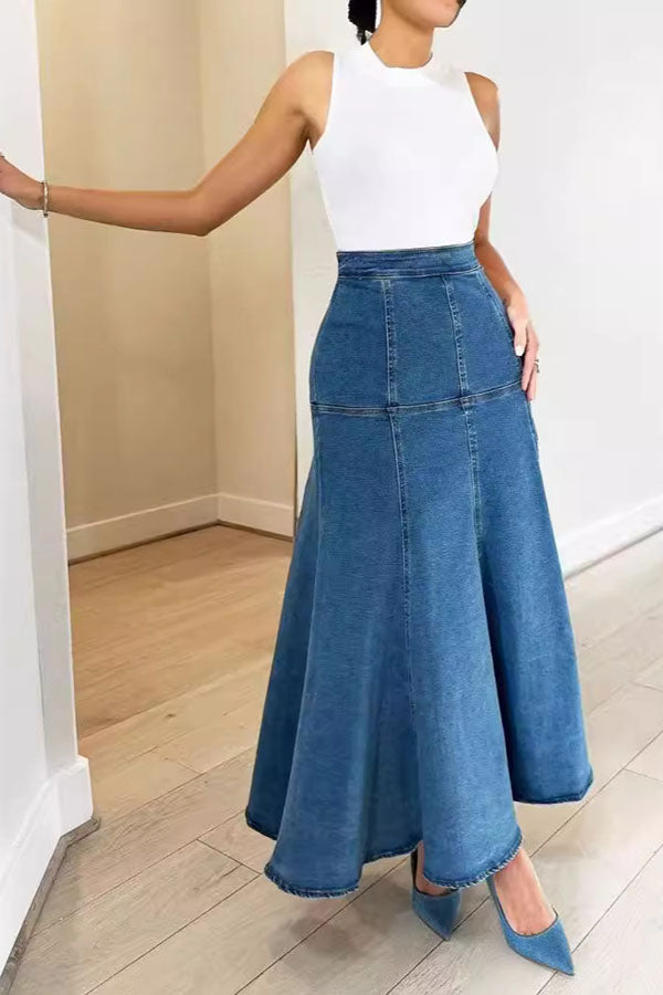 Stylish Denim Fishtail Hem Skirt