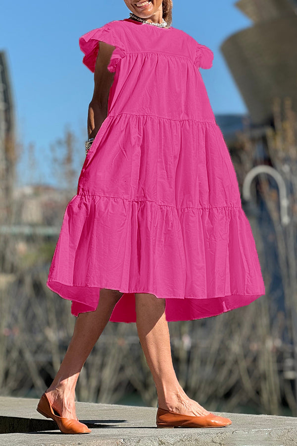 Casual Ruffle Hem Ruched Midi Dress