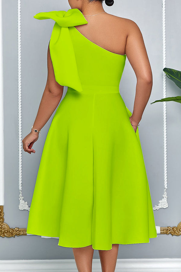 Elegant Bow Solid A-line Dress