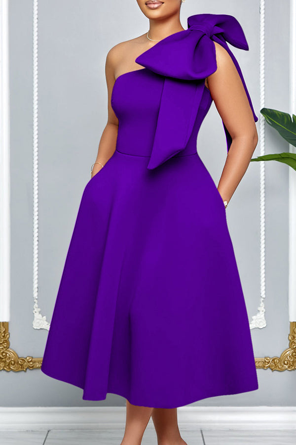 Elegant Bow Solid A-line Dress