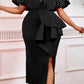 Beads Decor Ruffle Side Slit Evening Dress