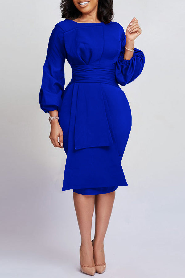 Bow Front Lantern Sleeve Bodycon Dress