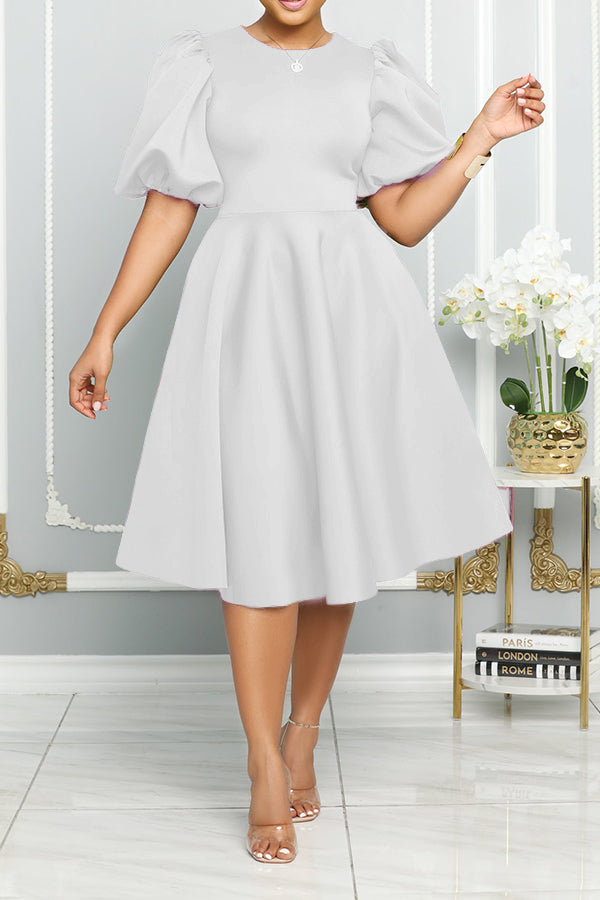 Bubble Short Sleeve Flare Midi Dress