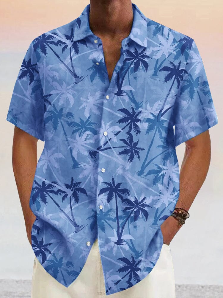 Hawaiian Coconut Tree Graphic Cotton Linen Shirt