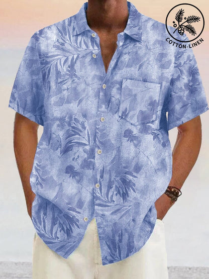 Hawaiian Flower Printed Cotton Linen Shirt